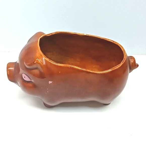 Vintage brown & pink, hand painted ceramic pig planter. - Picture 2 of 9